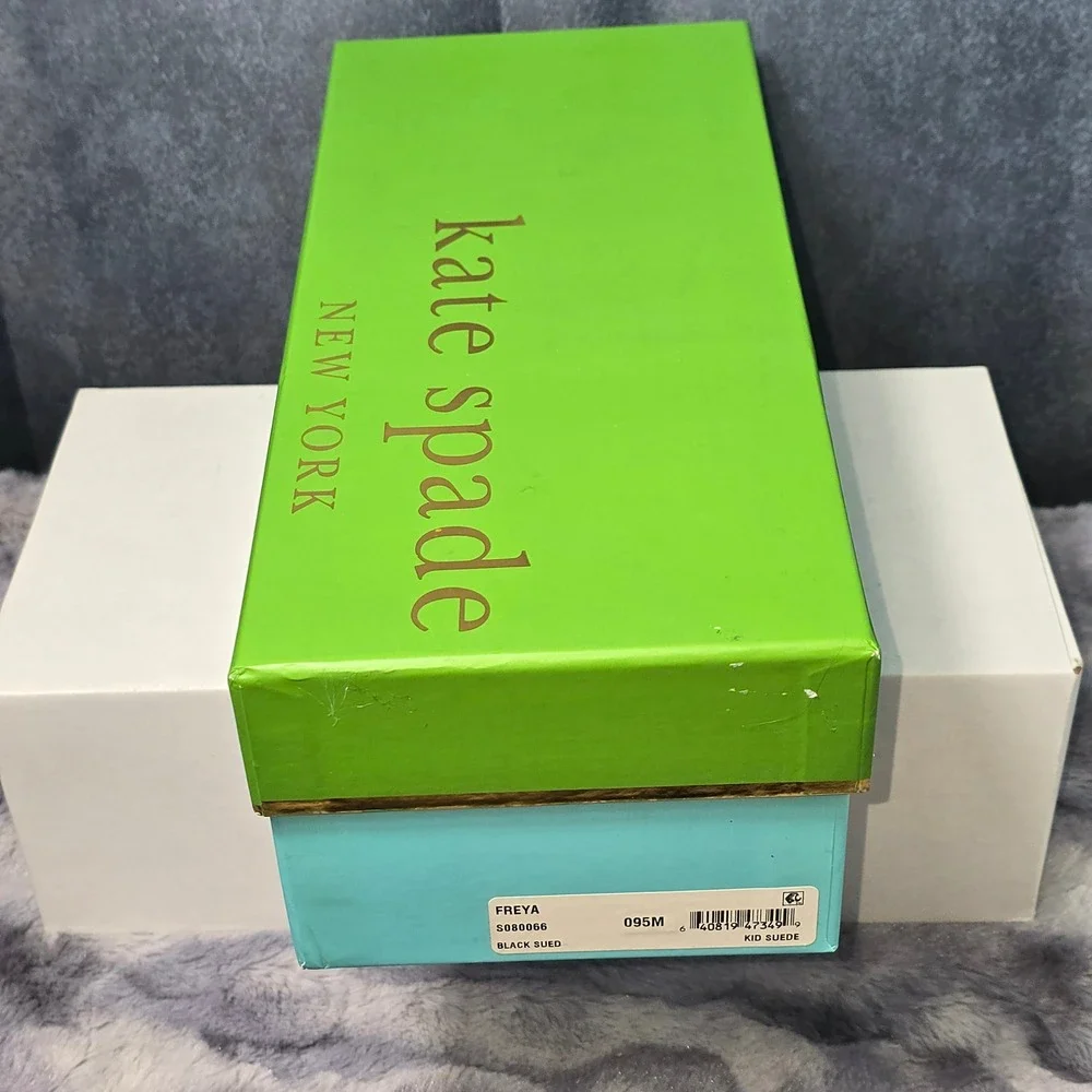 NWB Kate Spade Freya Ballet Flats Black Suede Crystal Bow‎ Women 9.5